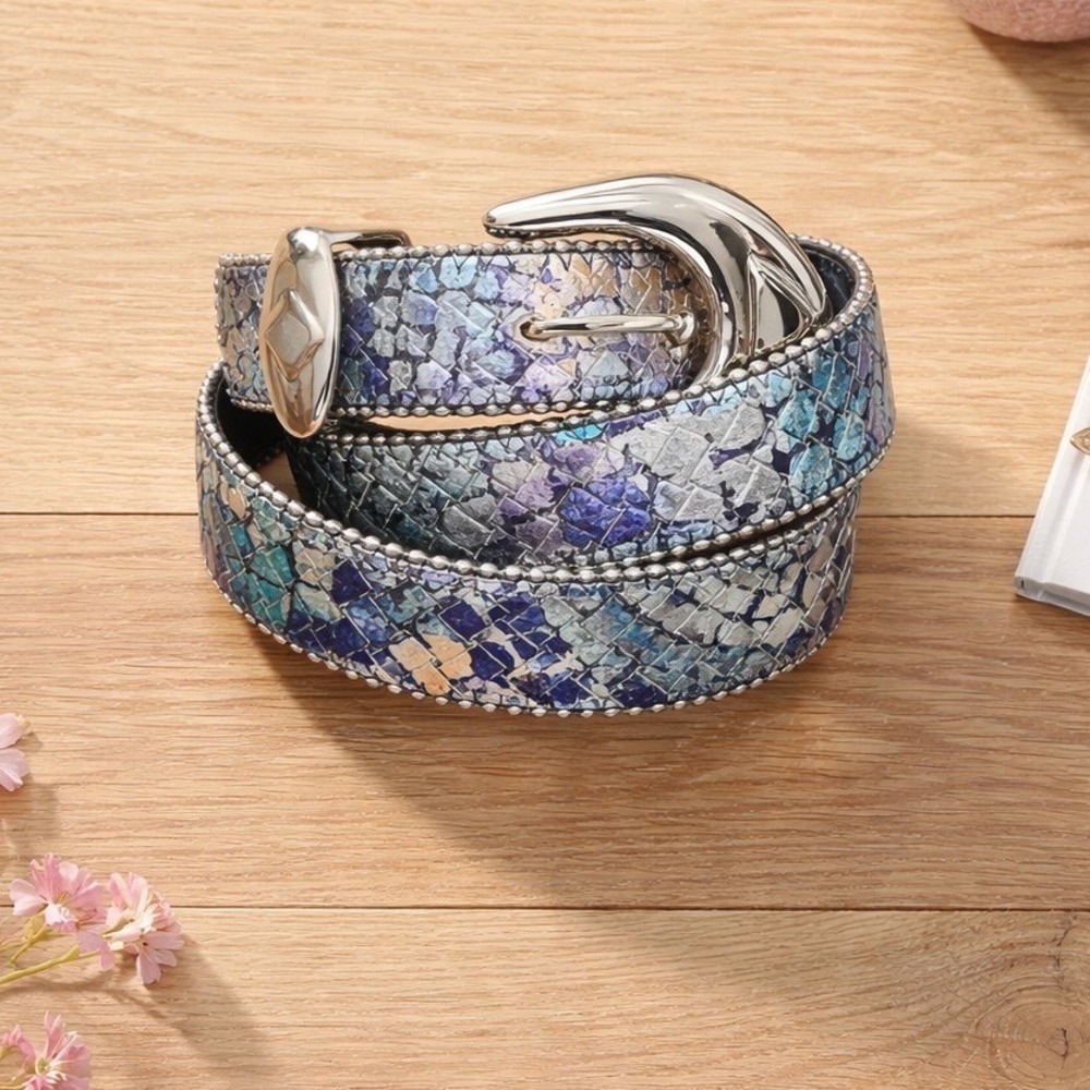 Cordani Coastal Cowgirl Snakeskin Embossed Leather Belt Silver Trim Western